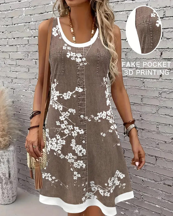 Jurk Casual Mouwloos Vest Print