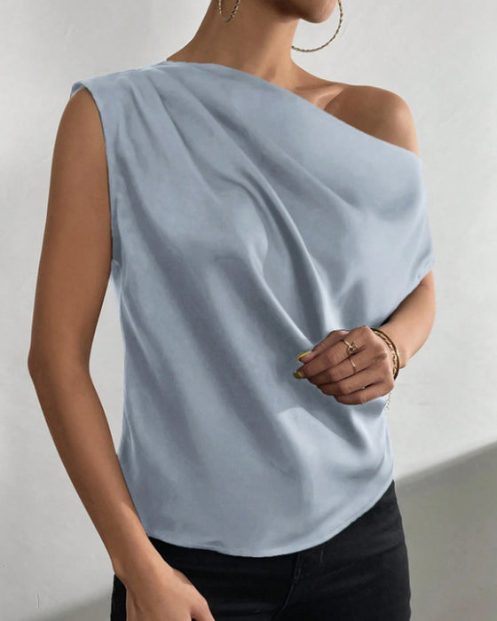 Blouse Effen Kleur Off Schouder Mouwloos