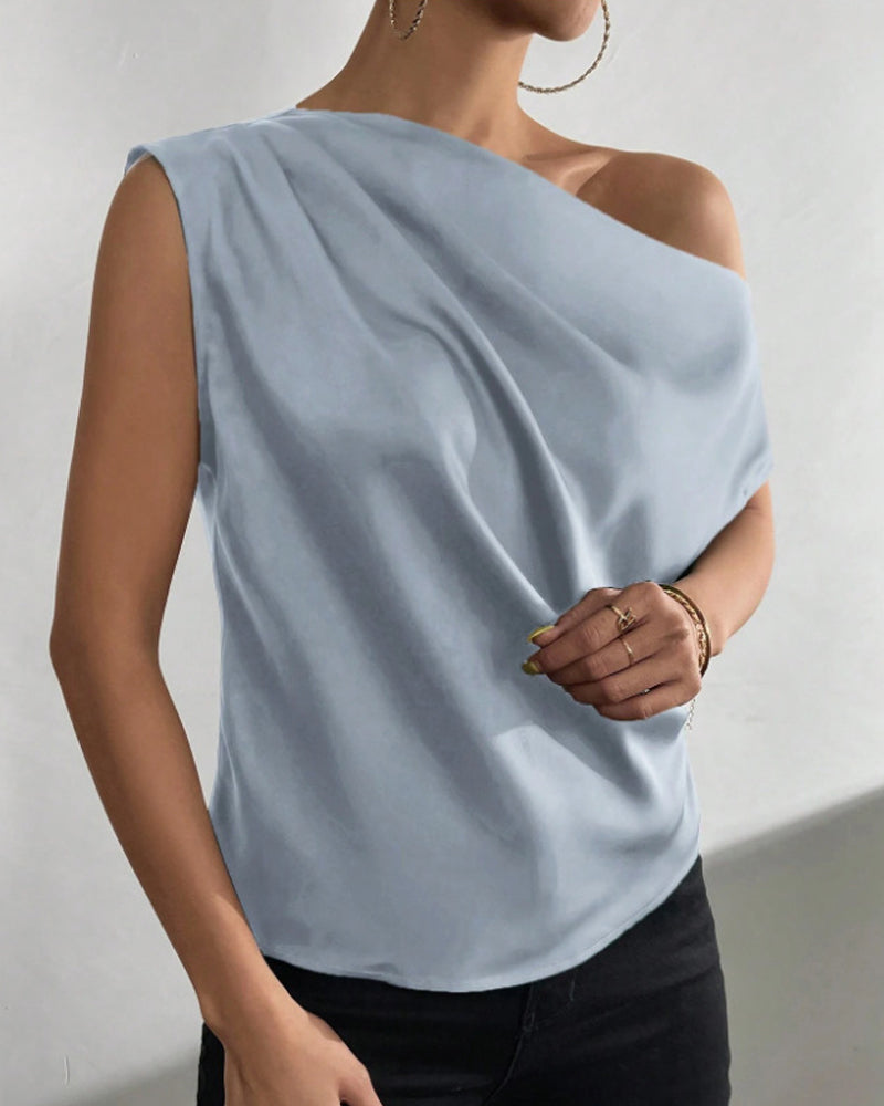 Blouse Effen Kleur Off Schouder Mouwloos