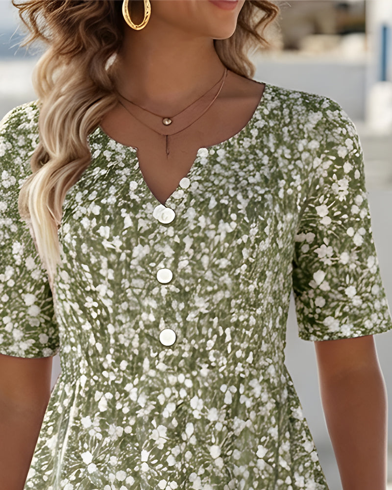 Jurk V-Hals Korte Mouw Bloemen