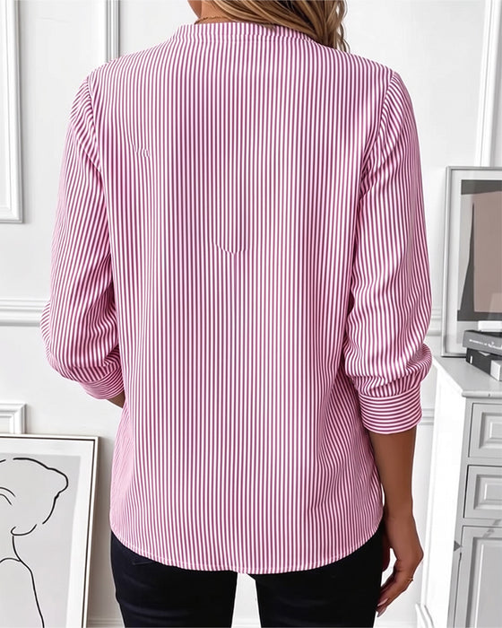 Blouse Gestreept Patchwork Rits Dicht