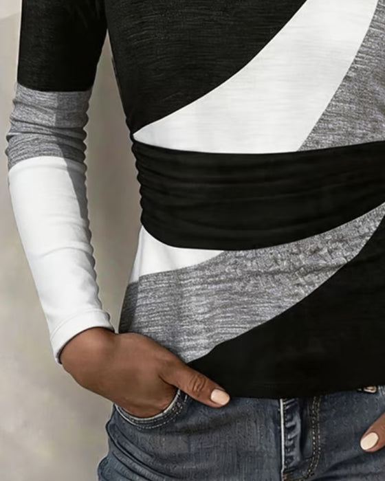 Top Contrastkleur Ronde Hals Taille