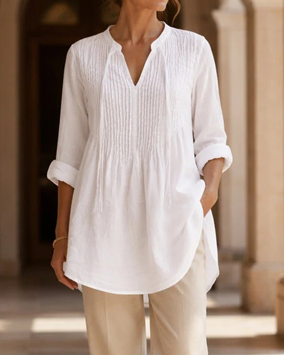 Blouse V-Hals Trekkoord Effen