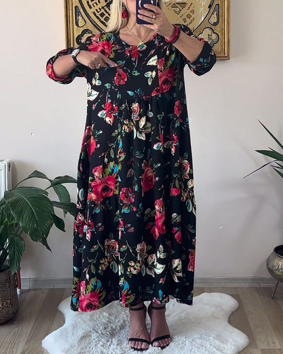 Jurk Los Oversized Ronde Hals Bedrukt