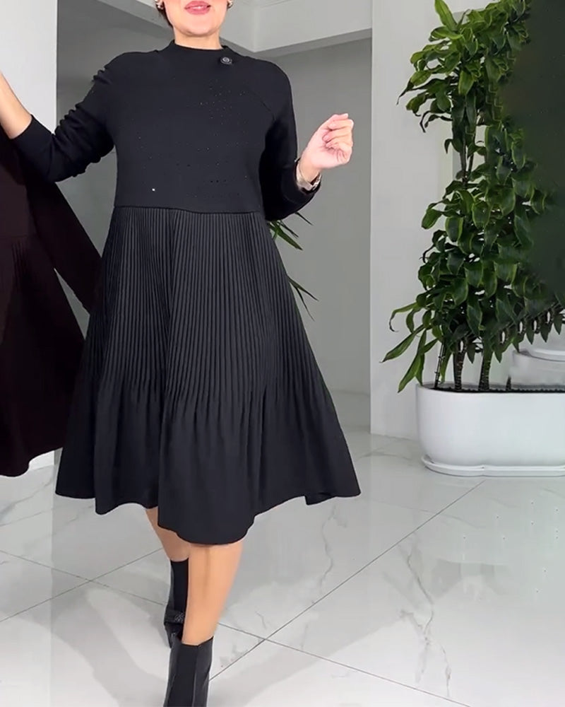 Geplooide Jurk Met Panelen En Lange Mouwen