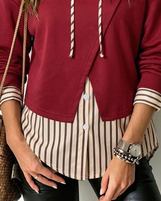 Hoodie Fake Twee Delig Gestreept Patchwork