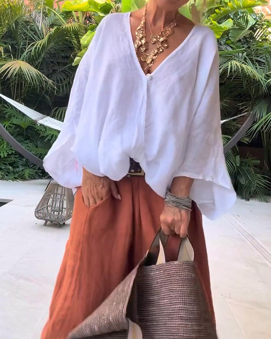 Blouse V-Hals Asymmetrisch Effen Relaxed