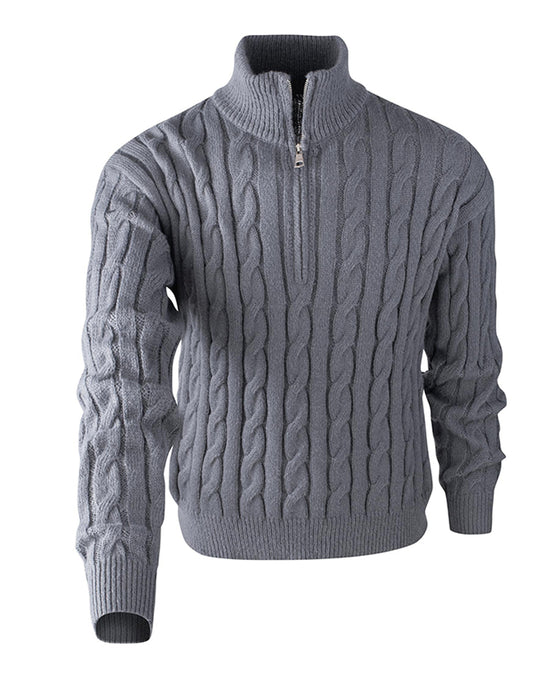 Herenpullover Effen Kleur Vlechtpatroon Rits