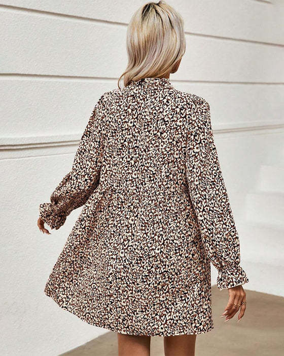 Jurk Met Luipaardprint, Temperamentele Stijl, V-Kraag Ontwerp