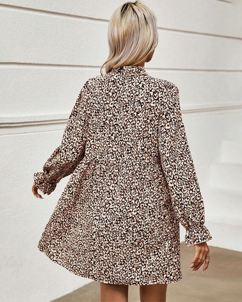 Jurk Met Luipaardprint, Temperamentele Stijl, V-Kraag Ontwerp