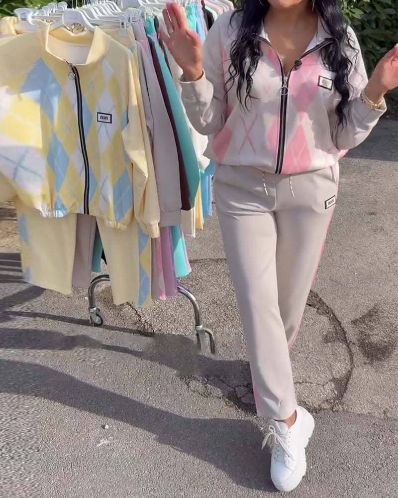 Tweedelig Set Geruit Top Met Rits En Broek