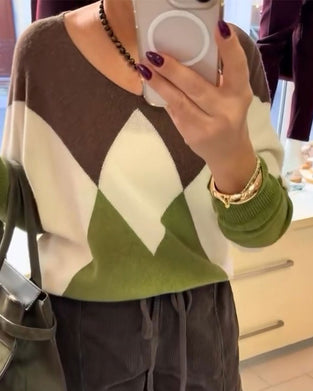 Pullover Ruitpatroon Contrasterend Lange Mouw