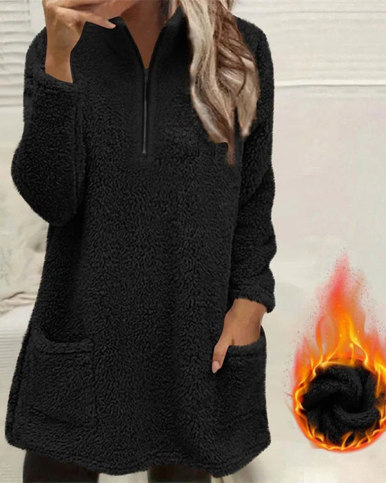 Sweatshirt Effen Kleur Opstaande Kraag