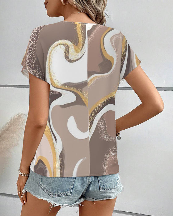 Blouse Korte Mouwen Geometrische Print