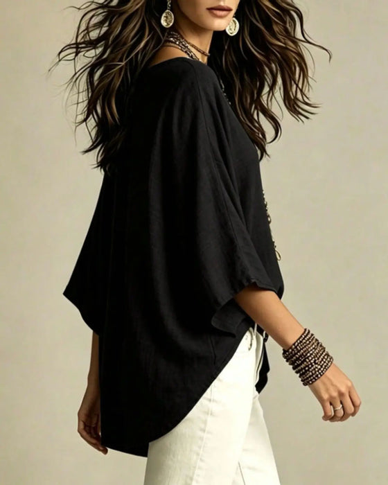 Blouse V-Hals Driekwart Mouw Los