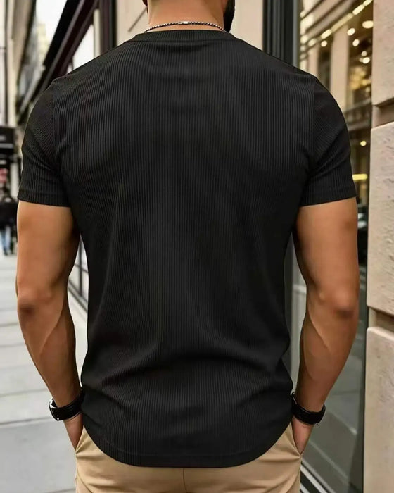 T-Shirt V-Hals Geribbeld Effen Kleur Heren