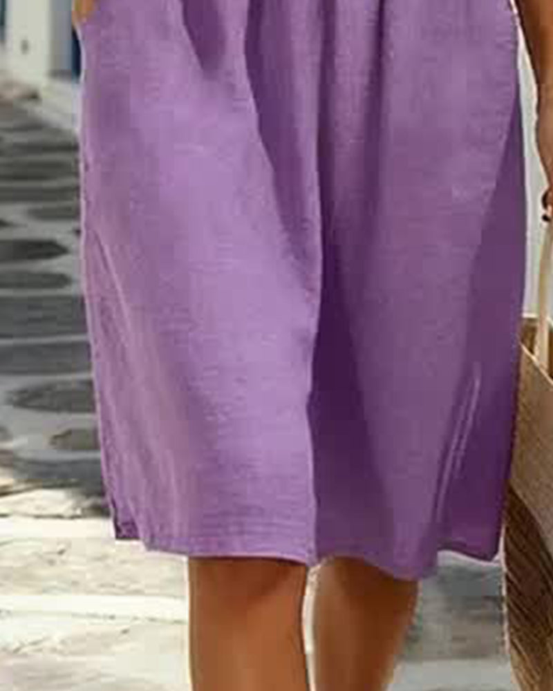 Jurk Puur Katoen Korte Mouwen V-Hals Geplooid