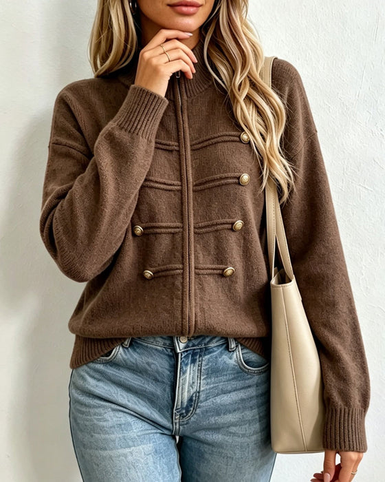 Cardigan Mandarin Kraag Mode Rits Gebreid