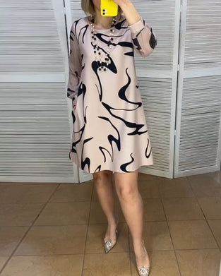 Eenvoudig bedrukte jurk met ronde hals