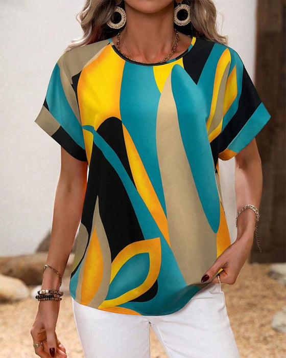 T-Shirt Ronde Hals Contrastprint