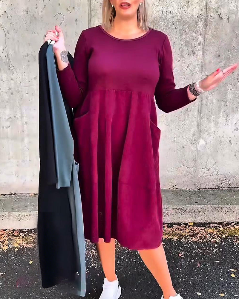 Jurk Met Ronde Hals En Losse Lantaarnmouwen