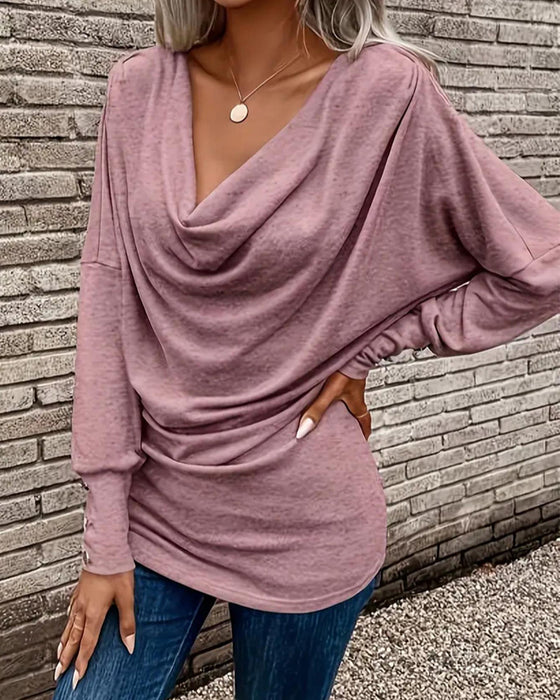 T-Shirt Mock Neck Effen Knoop Lange Mouw