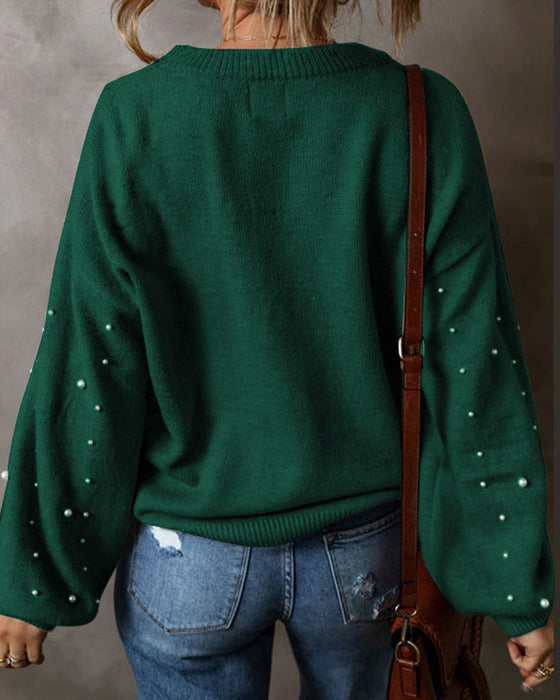 Pullover Met Kralen Lange Mouw Ronde Hals