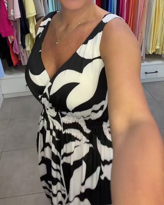 Jurk Mouwloos V-Hals Elastische Taille Cross Over