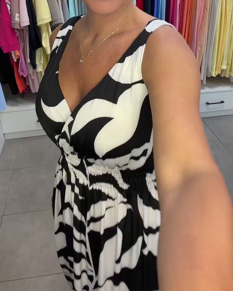 Jurk Mouwloos V-Hals Elastische Taille Cross Over