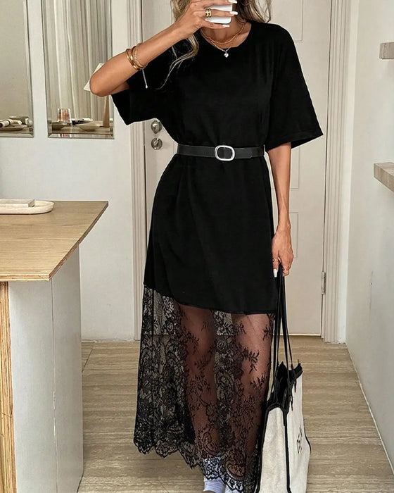 Jurk Stipje Kant Patchwork