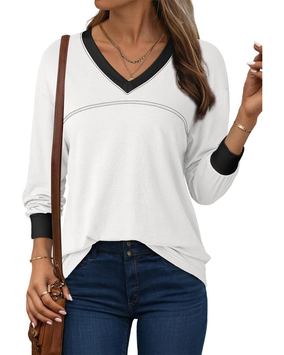 Blouse Contrast V-Hals Relaxed
