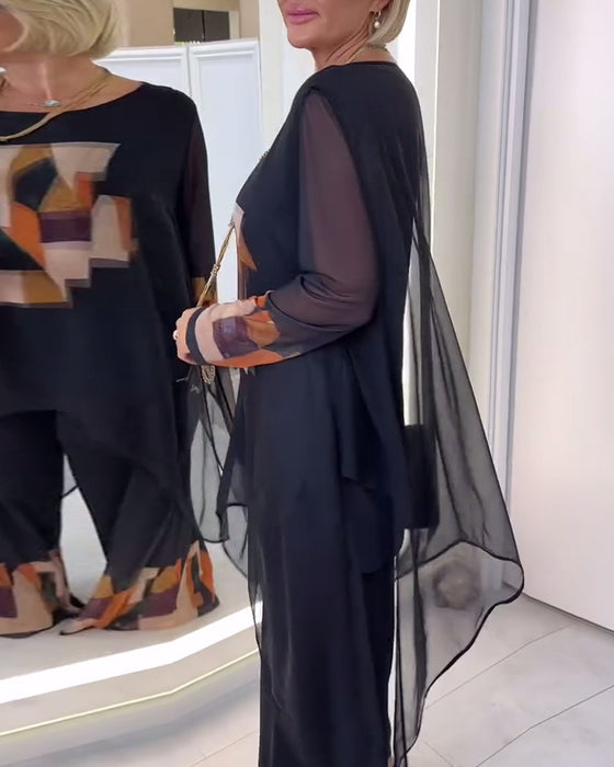 Pak Elegant Lange Mouwen Bedrukt Wijde Pijpen