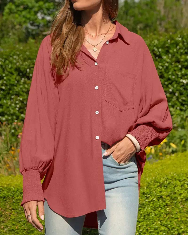Blouse Loszak Effen Elastische-Mouwboord