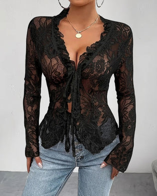 Blouse V-Hals Strik Kant