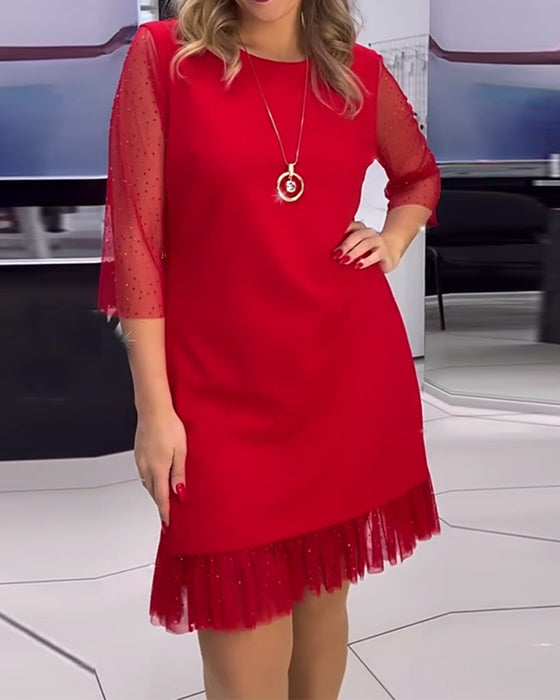 Jurk effen kleur mesh stiksels pailletten