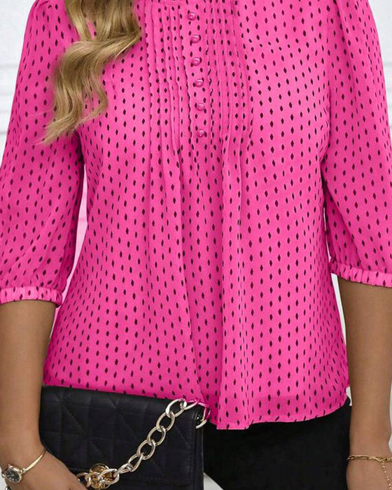 Blouse Ruffle Trim Los Polka Dot