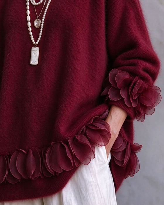 Pullover Bloemig Lui Effen Kleur