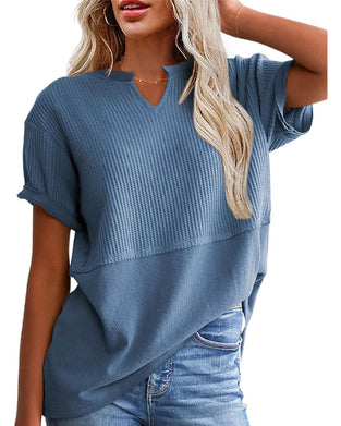 T-Shirt Getailleerde Taille Patchwork V-Hals Pullover