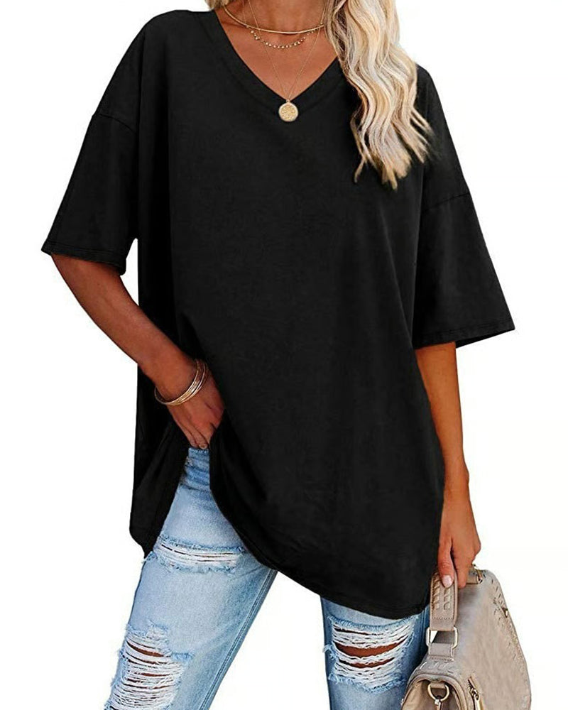 T-Shirt V-Hals Los Casual Korte Mouw