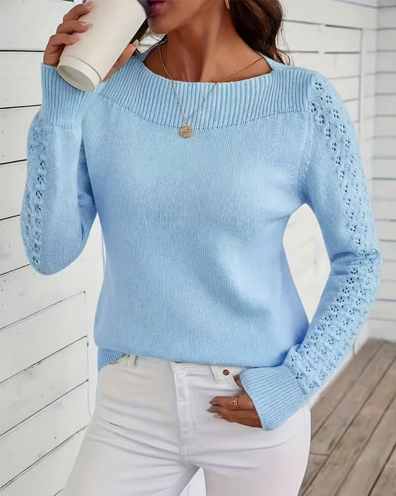 Pullover Bootshals Hol Uit Lange Mouw Gebreid
