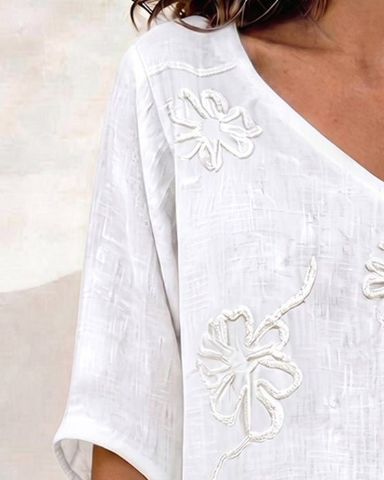 Blouse V-Hals Bloemenprint Halve Mouwen