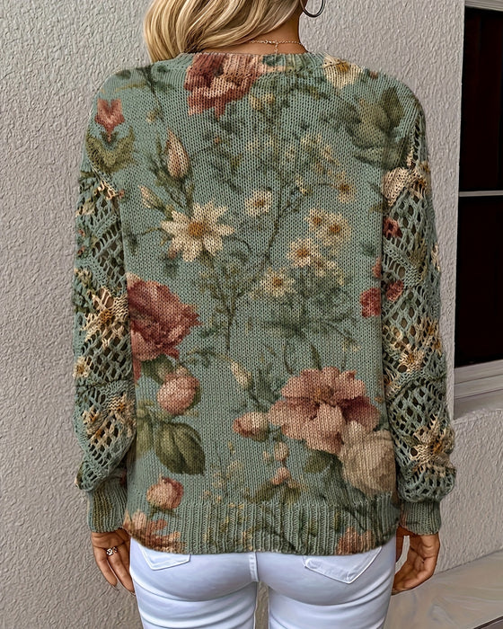 Pullover Jacquard V-Hals Hollow Lange Mouwen