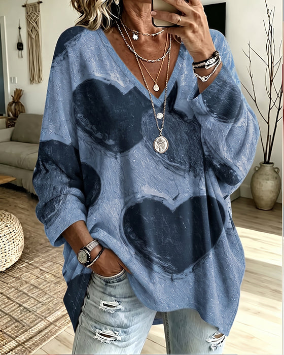 Top Hart Print V-Hals Los