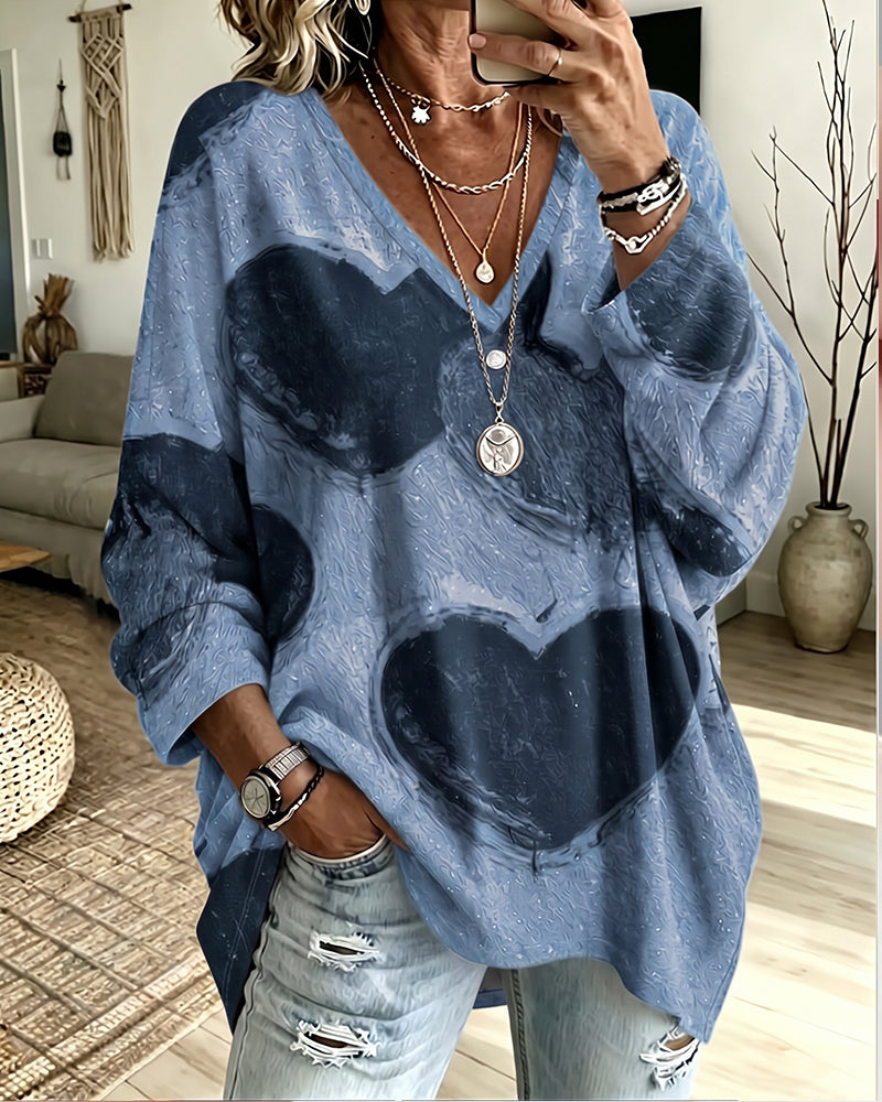 Top Hart Print V-Hals Los