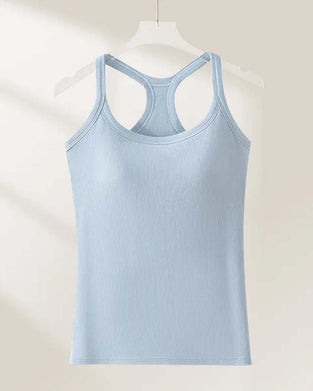 Tanktop Ingebouwde Bh Geribbeld Effen