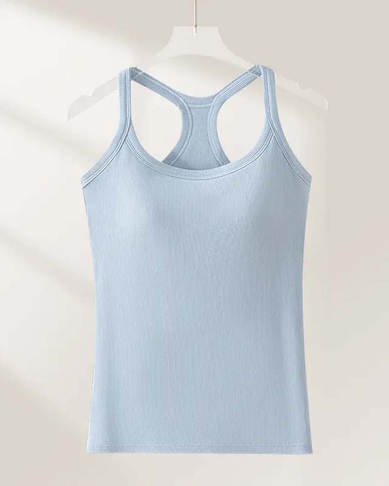 Tanktop Ingebouwde Bh Geribbeld Effen