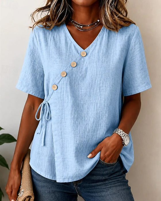 Blouse V-Hals Knoop Kruis Stropdas