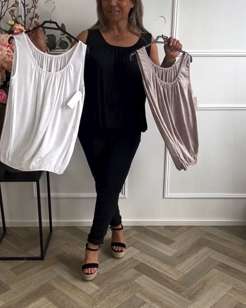 Tanktop Mouwloos Effen Geplooid