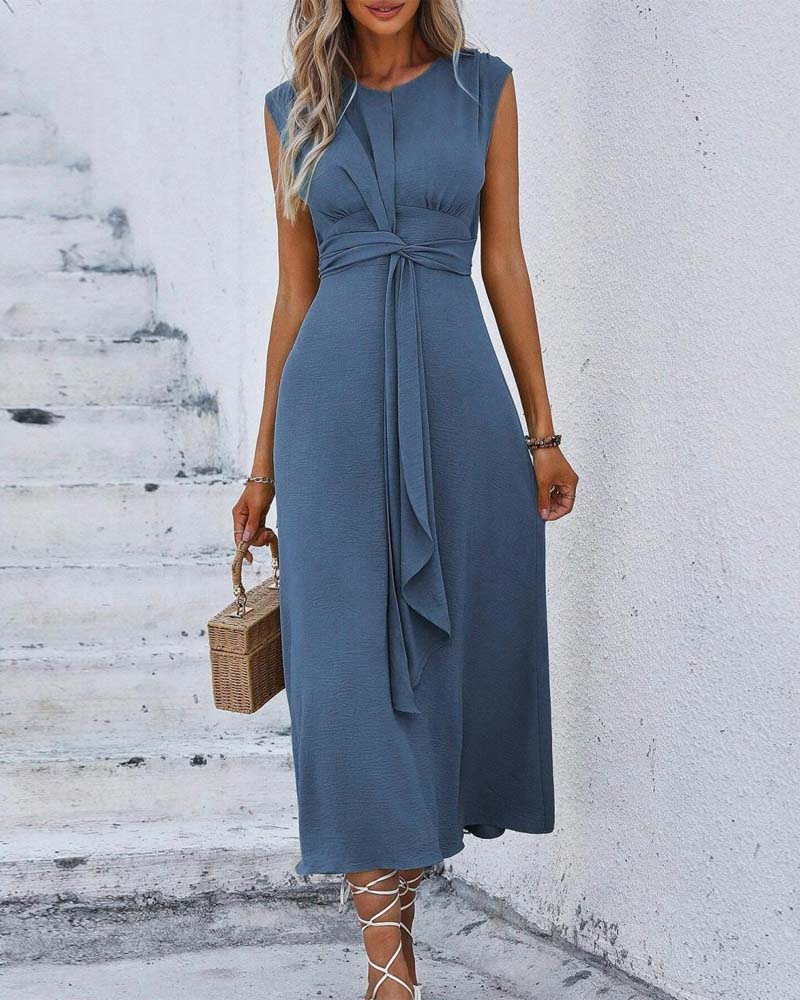 Jurk Effen Ingesnoerde Taille Strik