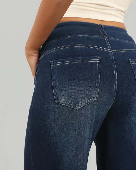 Broek Elastische Taille Denim Wijde Pijp